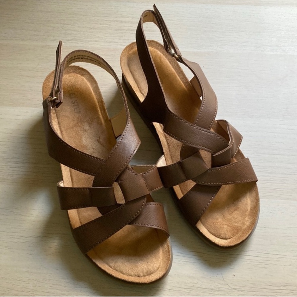 Flex Step Nila Sandal, Women's Size 10 Wide 10W Brown Velcro Slingback Sandals